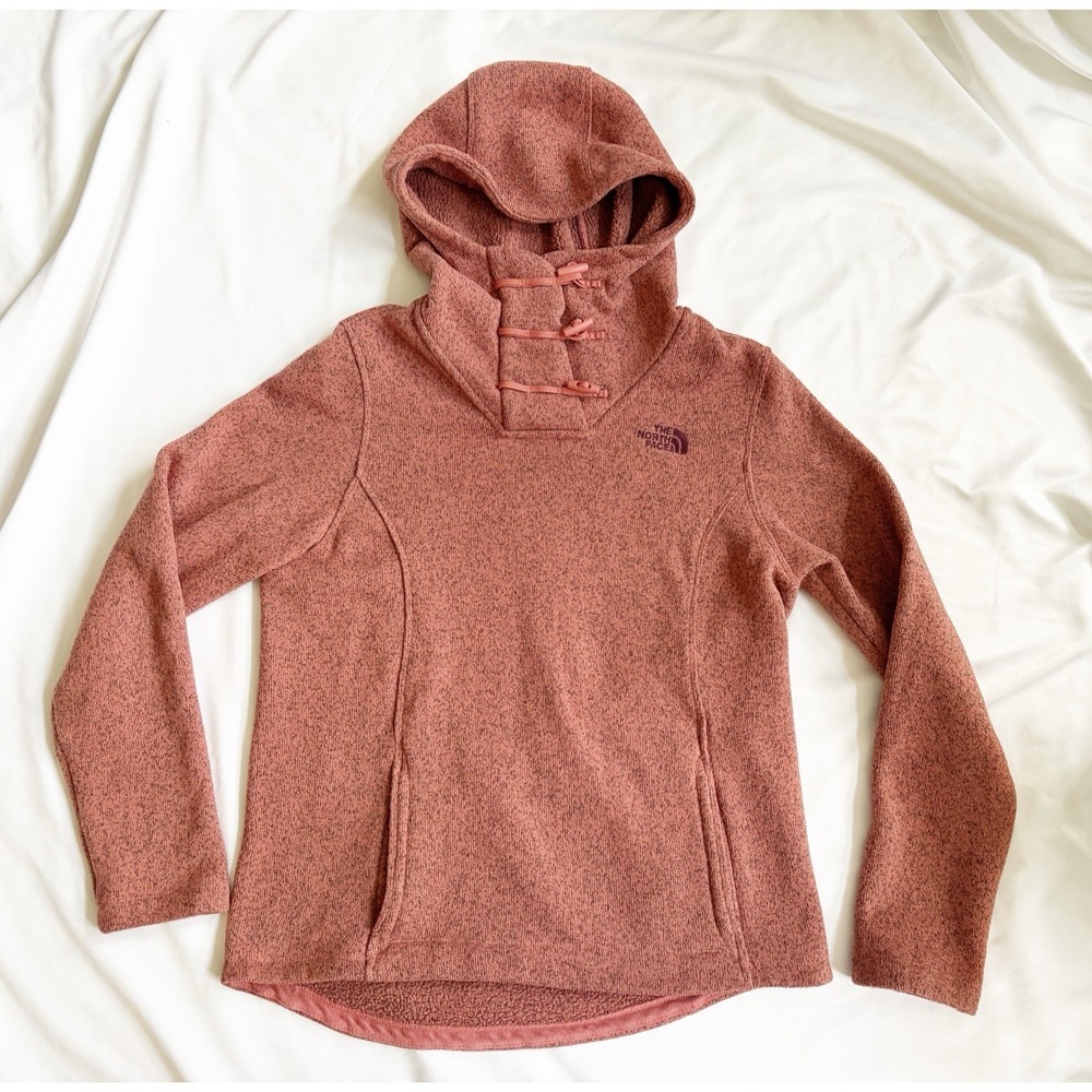 North Face Brick Red Knit Pullover Hoodie  Jacket Womens Med Pockets